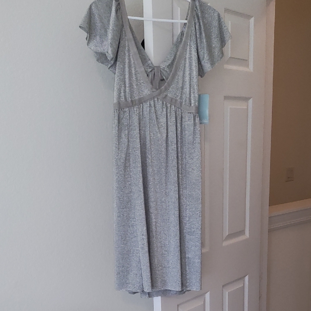 Silver Vintage Flutter Sleeve Tie Back Dress